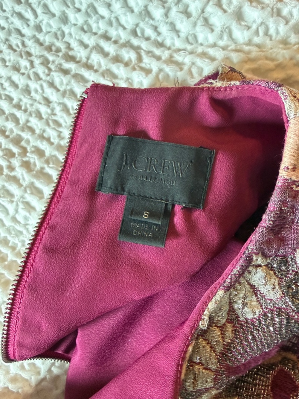 J. Crew Deep Fuchsia Zip Dress with Patterned Trim